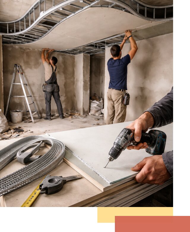 Криволинейный потолок из гипсокартона в зиме — монтаж и отделка