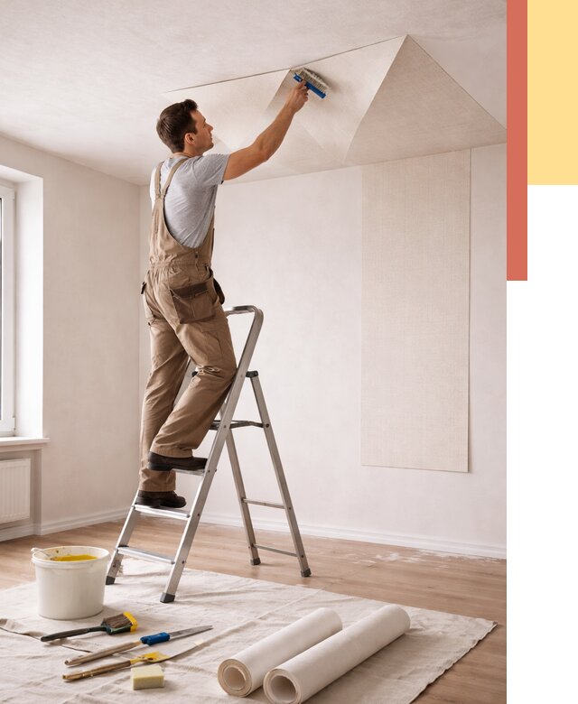 Поклейка обоев на потолок в зиме от 4603 руб. быстро и недорого | ОТДЕЛОЧНИК-Зма