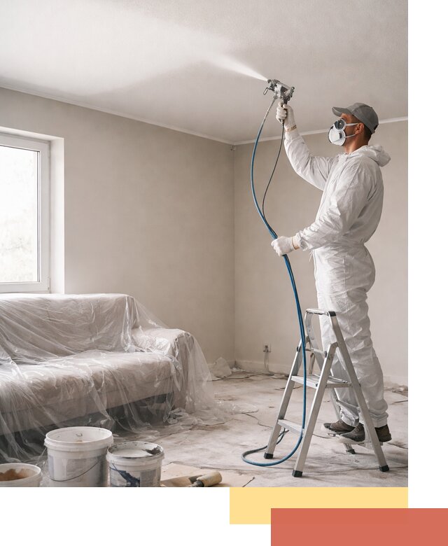 Покраска потолка краскопультом в зиме быстро и качественно