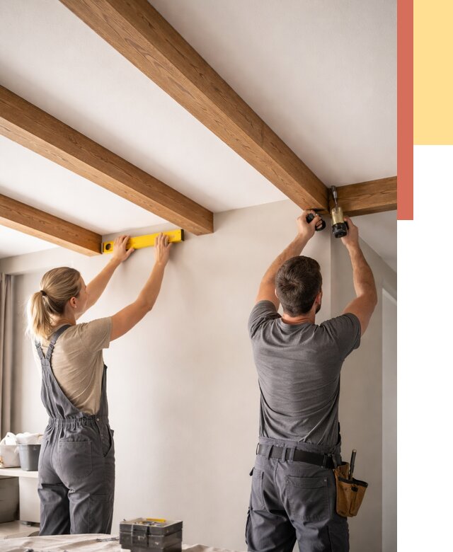 Монтаж декоративных балок на потолок в зиме от 4296 руб. — ОТДЕЛОЧНИК-Зма