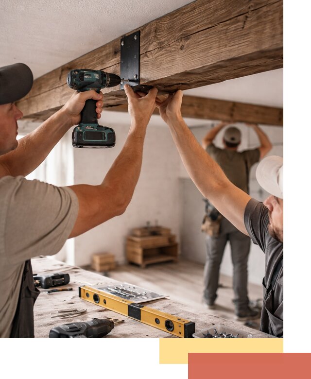 Монтаж декоративных потолочных балок в зиме